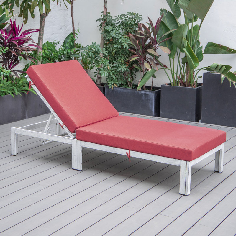 Chelsea Outdoor Metal Chaise Lounge , Cushion Included, Orange, Weathered Gray