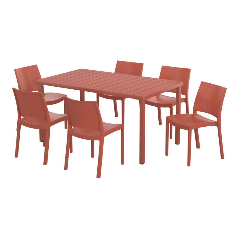 6-Person Outdoor Rectangular Dining Set, Red