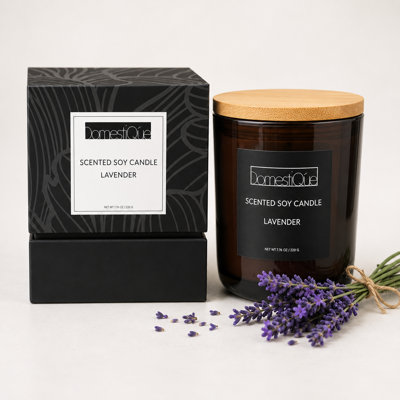 Bougie parfumée de luxe Domestique, durée de combustion de 40 à 60 heures, mélange de cire de soja et mèche de coton biologique, contenant en verre avec boîte-cadeau, lavande, 8 oz