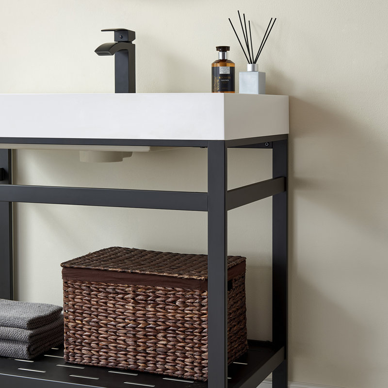 Ablitas 35.8 in. Rectangular Composite Granite Stone Bathroom Vanity Sink, White