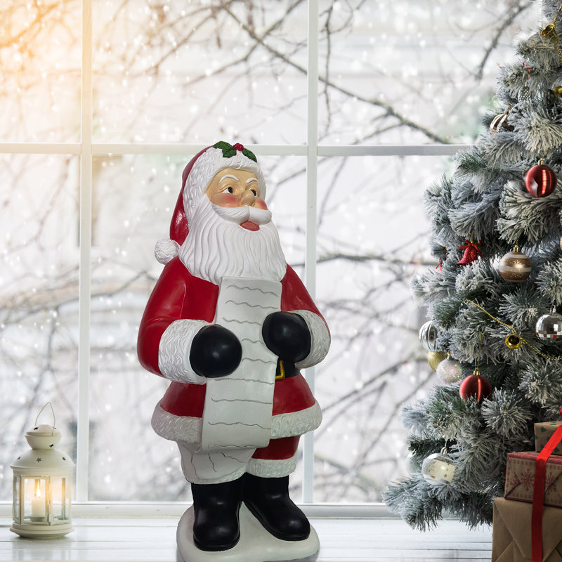 36-Inch Red and White Resin Santa Claus Statue with List