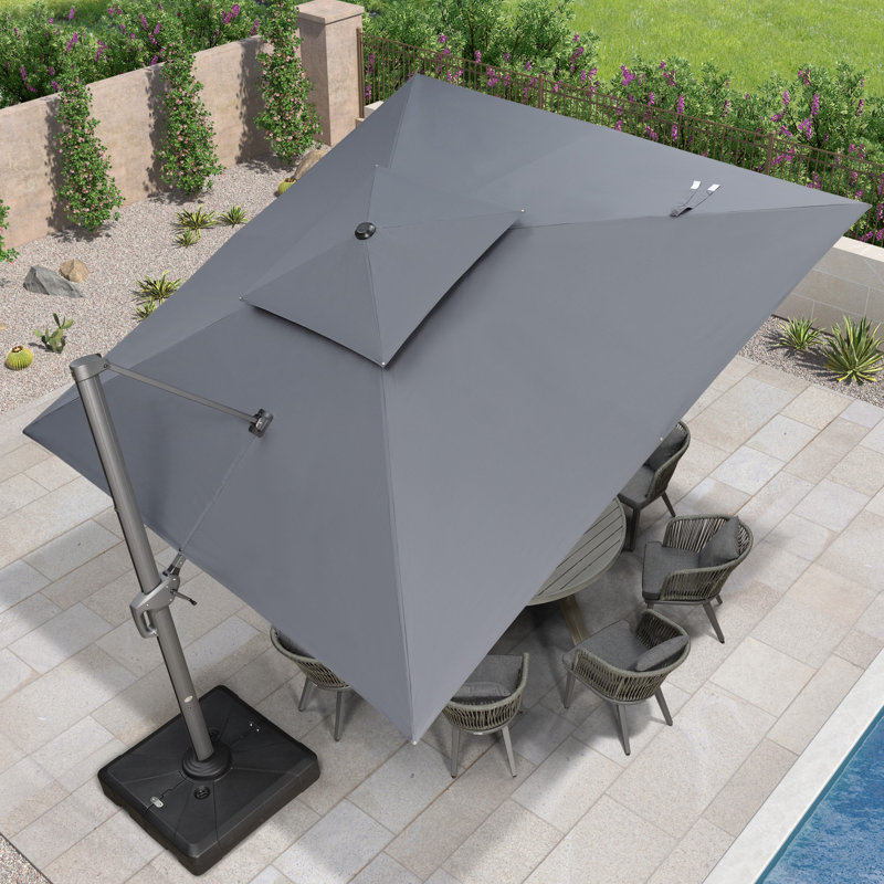 Hanselka 3.7m Square Cantilever Parasol With Base, Gray