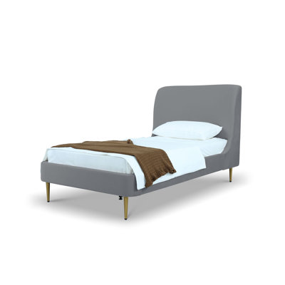Lit plateforme tapissier en velours gris et noir Heather