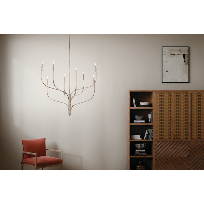 Lustre classique / traditionnel en acier à intensité variable , Nickel poli, H 47,75 po x l 47,75 po x P 47,75 po, 8