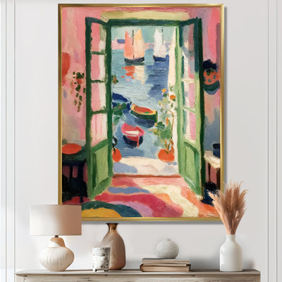 «Italian Summer Window Scenery - Coastal Windows», reproduction d'art sur toile vert côtier