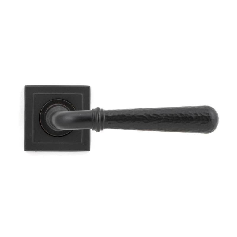 Hammered Newbury Lever on Rose Set (Square) - Unsprung, Aged Bronze