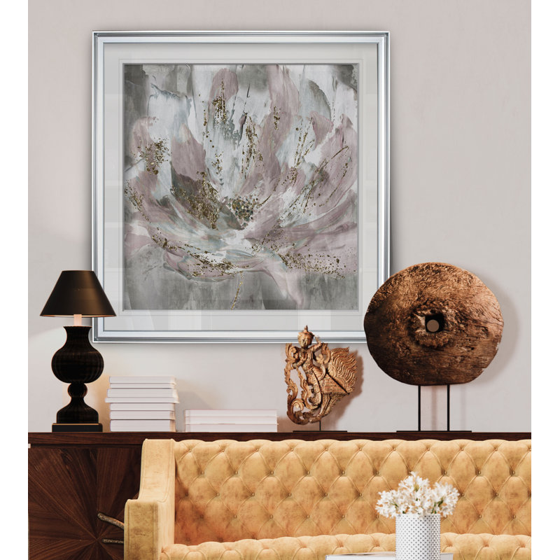 Peinture 'Blush Flower Power', H 17,5 po x l 17,5 po x P 1,5 po, Cadre argenté
