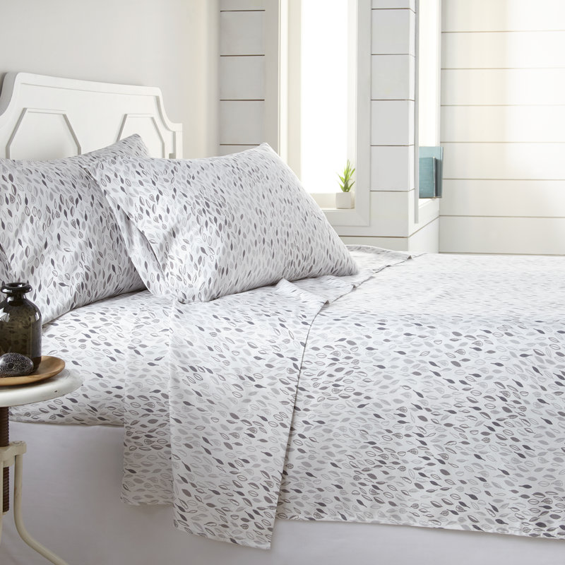 Vilano Choice Floral Microfiber Sheet Set, White Gray, Full