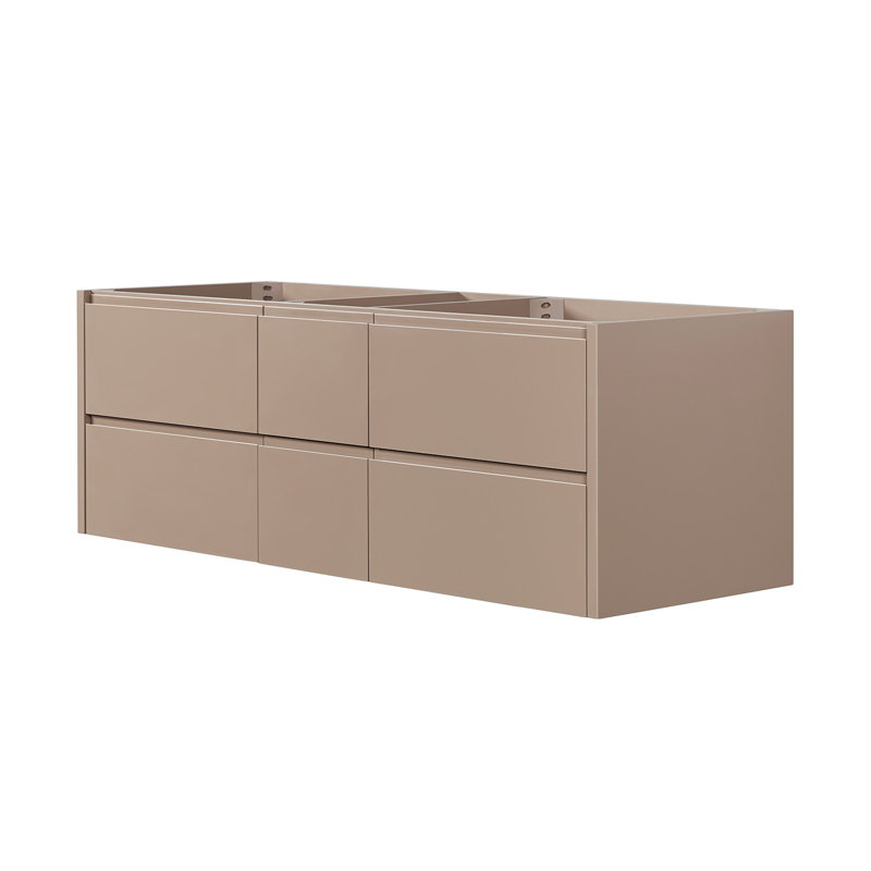   Ensemble de meuble-lavabo mural double rectangulaire de 60 po avec comptoir en quartz Carrara blanc de 1,5 po Ensuko, Moka
