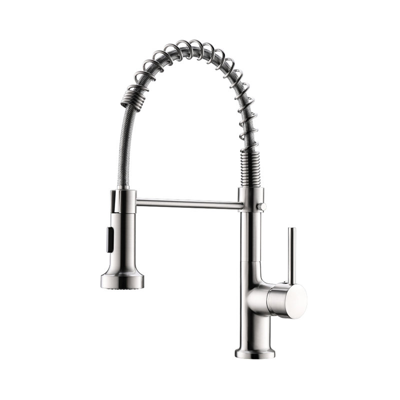 Kitchen Sink Faucet With Pull Down , Brushed Nickel, 360-Degree Rotatable, Ceramic Filler Faucet, Rotation, Suitable For Various Sinks