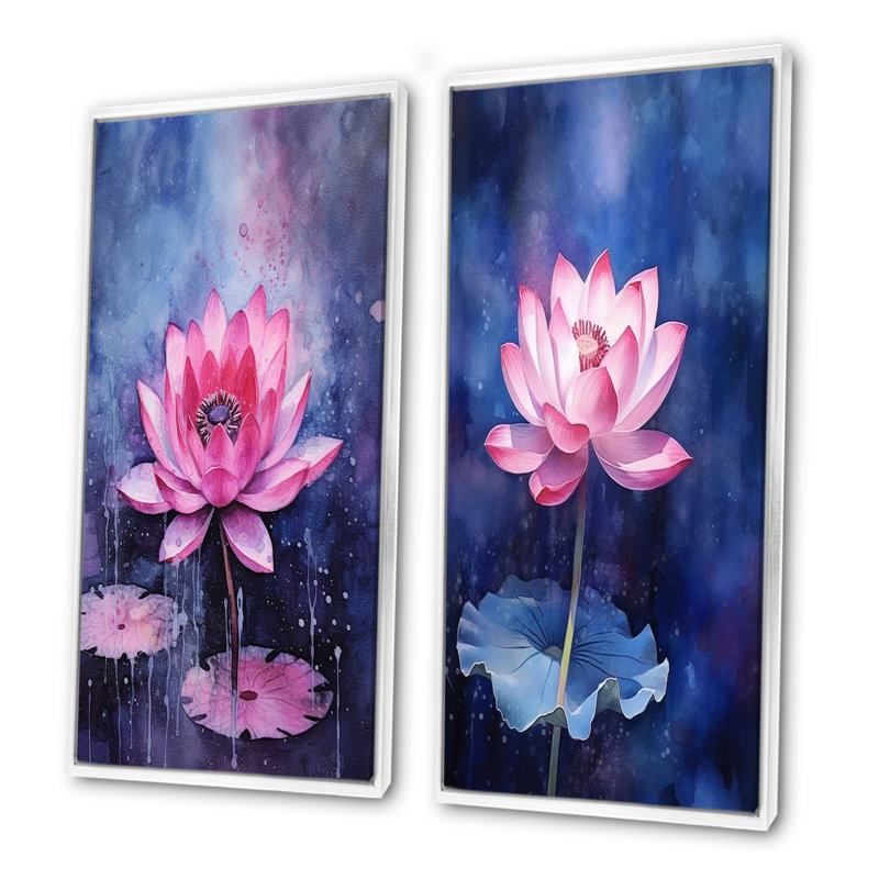 Ensemble de 2 décorations murales Magic Lotus Fantasy Lillypad, Cadre blanc, H 40 po x l 41 po