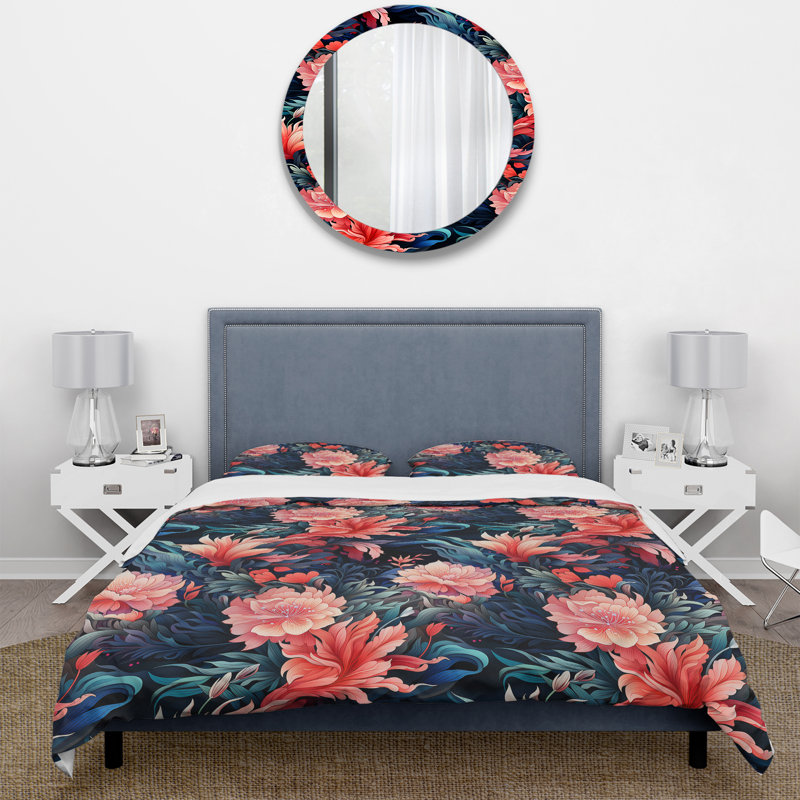 Ensemble de housse de couette bleu azur et rose, Housse de couette pour très grand lit et 2 très