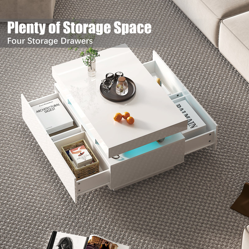 Frame Coffee Table with Storage, White