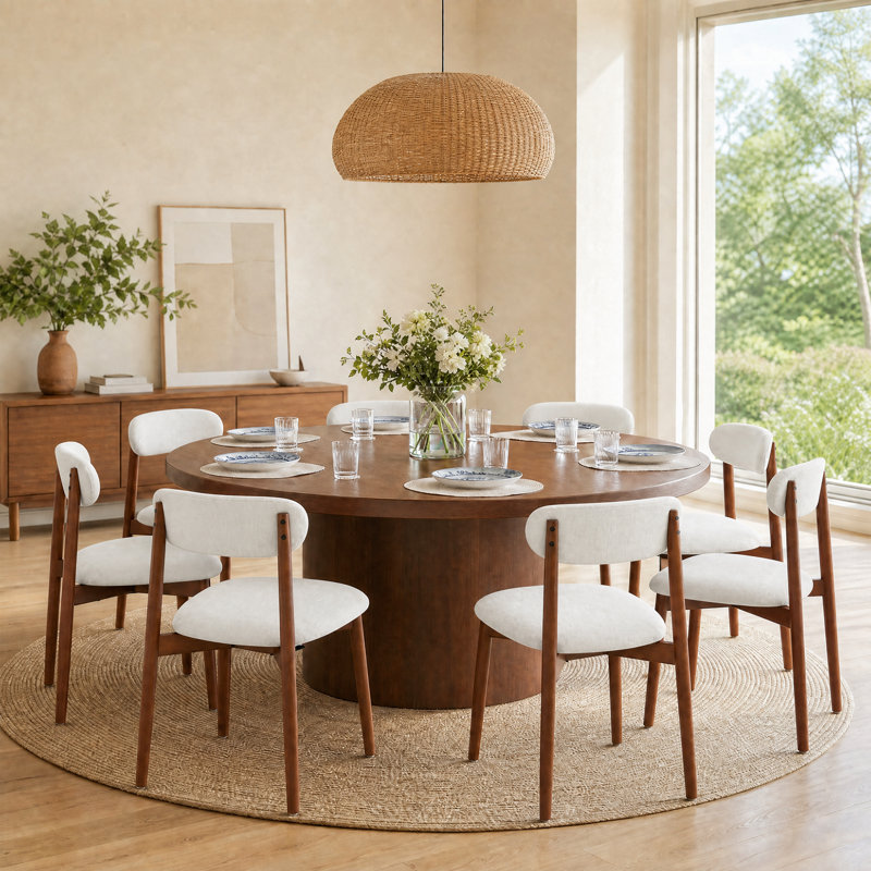 Ensemble de chaises de salle à manger rembourrées Modern 8 pièces avec dossier incurvé et structure en bois massif, 8, Beige