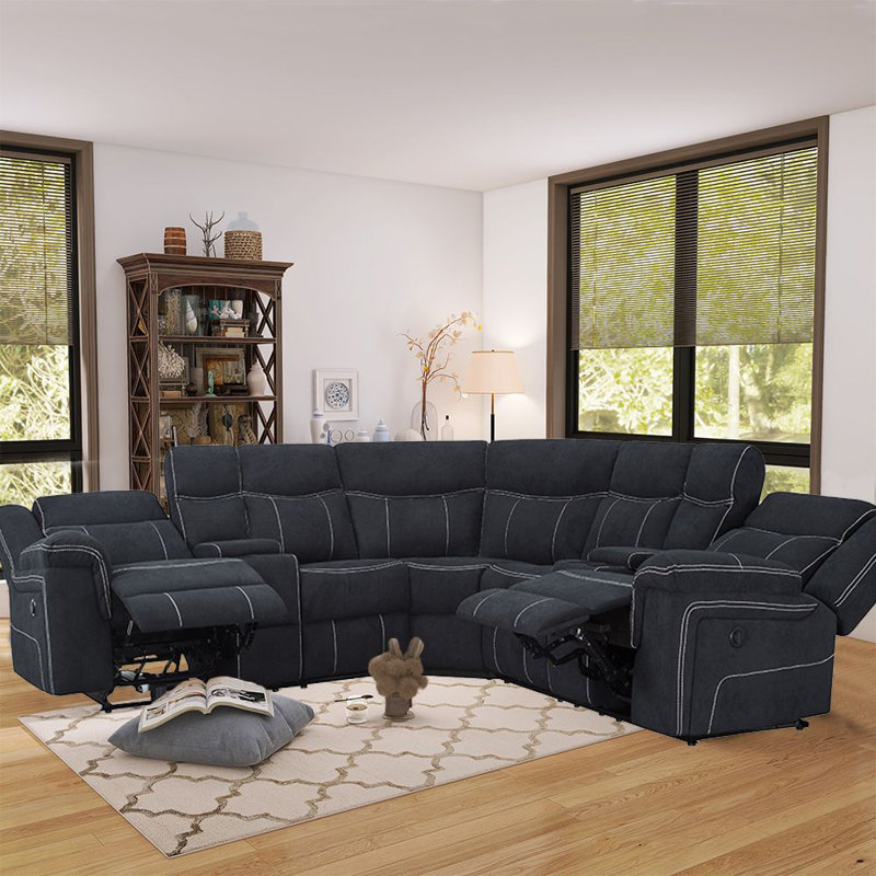 Akul 107.5" Wide Reclining Corner Sectional, Black 100% Polyester
