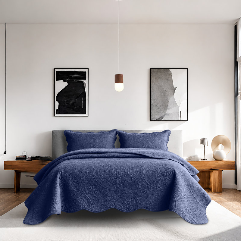 Ensemble de couvre-lit surdimensionné à motif floral Moonlight, NAVY, King