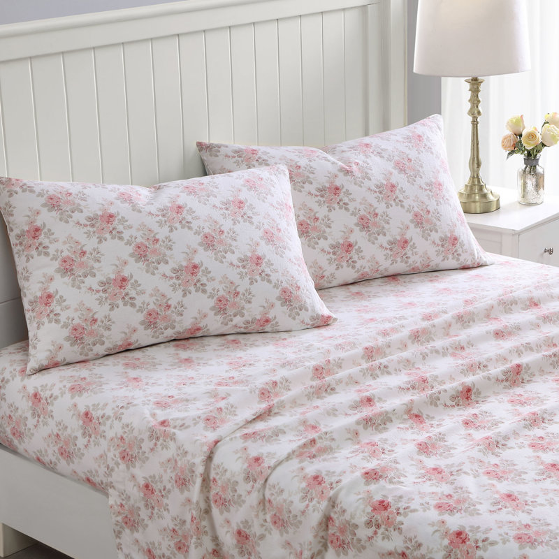 Brushed Cotton Flannel Sheet Set, Queen Sheet Set with 2 Pillowcases, Lisalee Pink