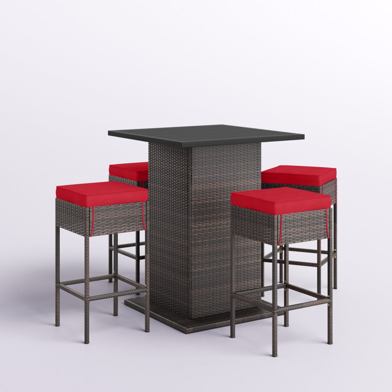 Aurelijus 4 - Person Wicker Patio Dining Set with Square Table , Cushions Included, Red