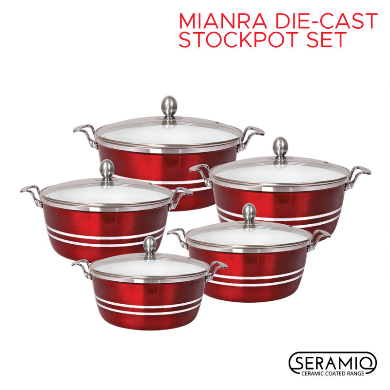 SQ Professional Metallic 5 - Piece Non-Stick Aluminium Cookware Set- Induction Ready, Red