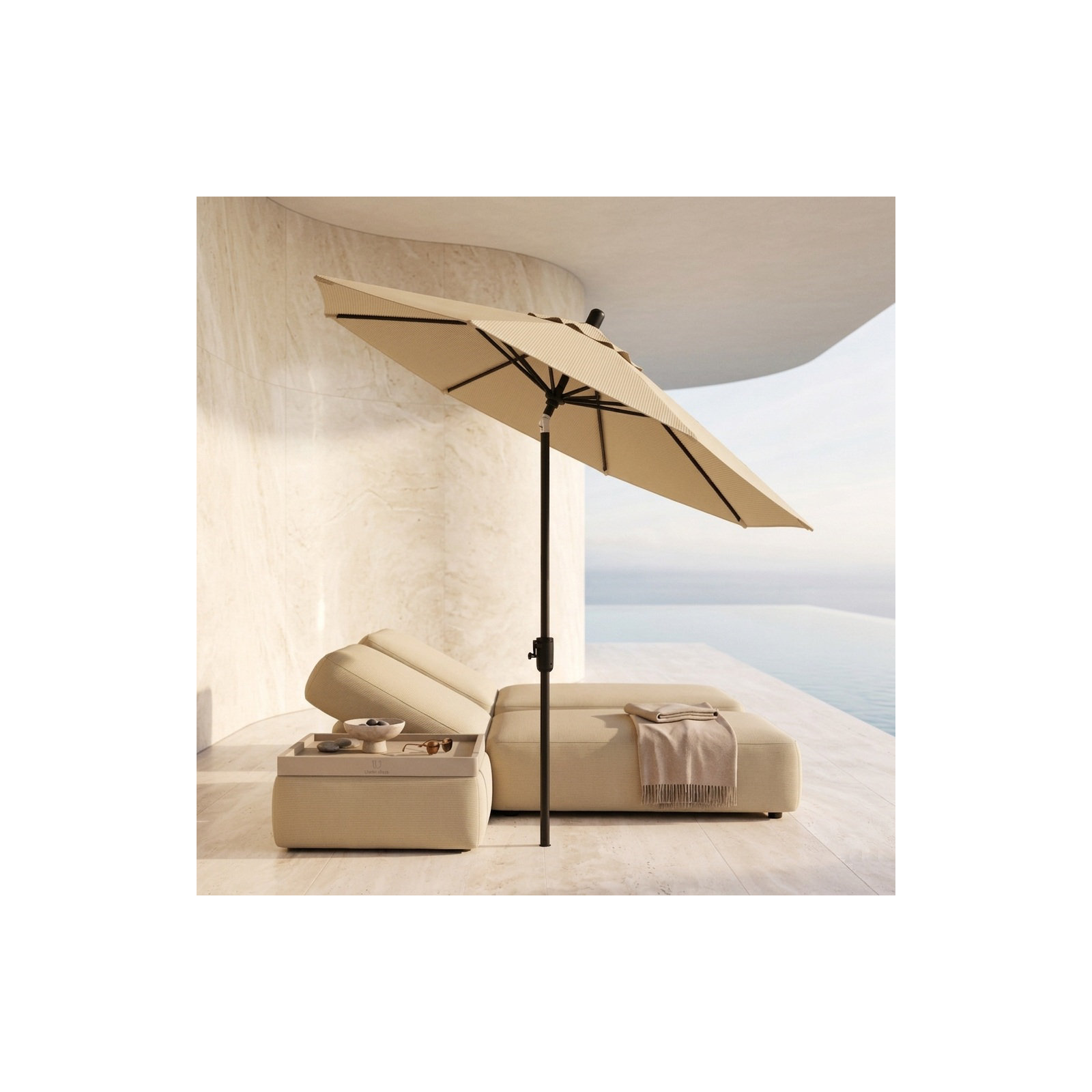 Natalie 8' 8" Market Sunbrella® Umbrella, Antique Beige Sunbrella® Canvas, Black Sapphire