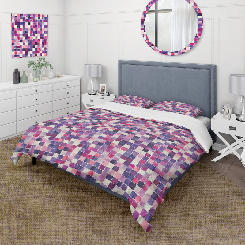 Ensemble de housse de couette rose Midcentury Mosaic Tiles II - Midcentury, Housse de couette simple + 2 taies décoratives st