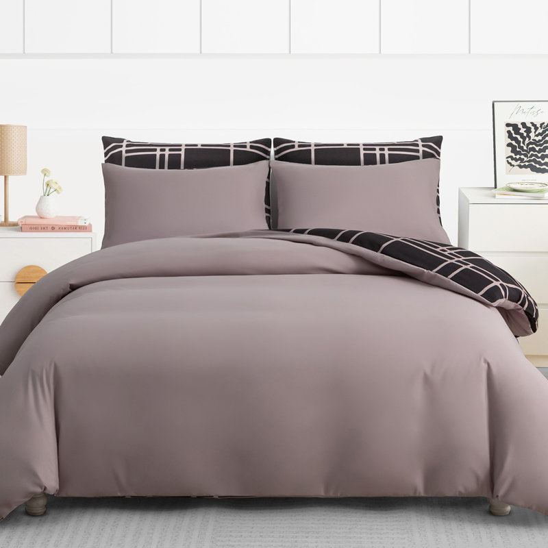 Ultra Soft Microfiber Duvet Cover Set Hypoallergenic Reversible Bedding with Secure Zipper Closure, Warm Grey