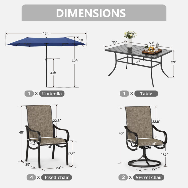 7pcs Patio Dining Outdoor Table Set With Umbrella