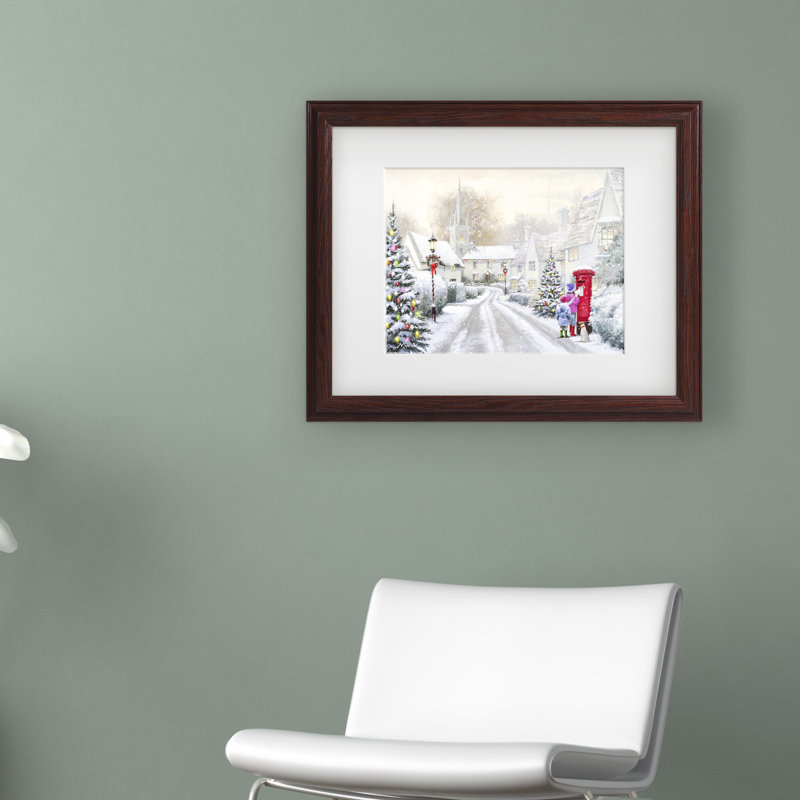 « snowy village », impression, H 11 po x l 14 po x P 2 po, Cadre brun