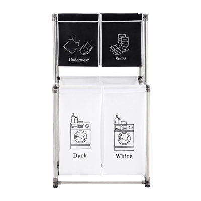 Large Capacity 2 Tier Laundry Sorter - 4 Bags, Wear- Material Hamper With Removable Bags Waterproof, Build For Durability
