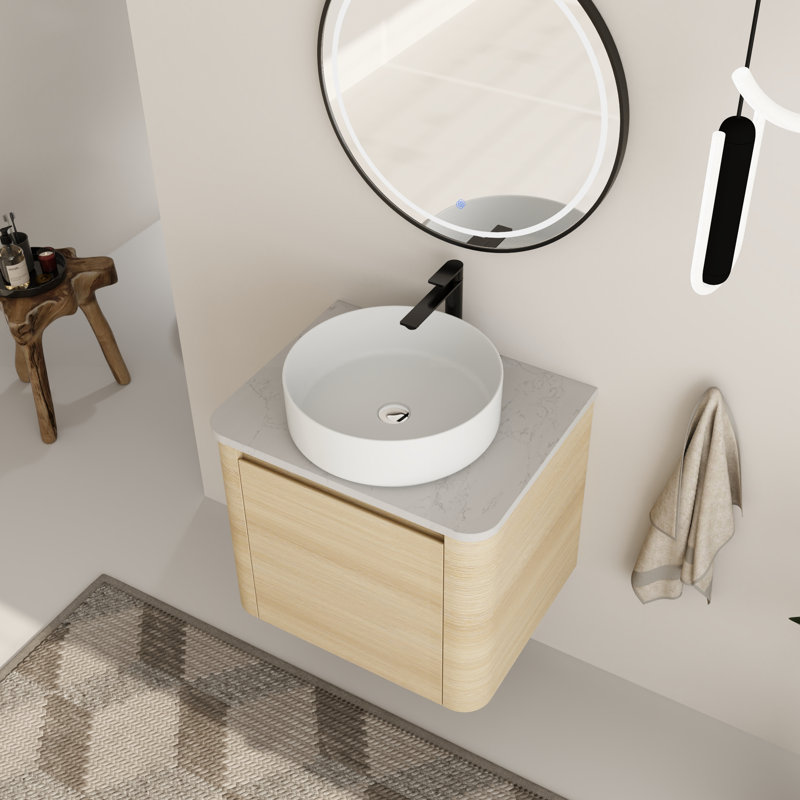 Eaton 24'' Single Bathroom Vanity Set with Engineered Stone Top, White, 24"