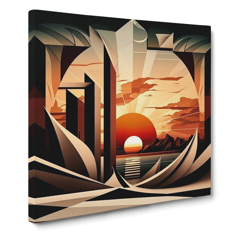 Art Deco Sunset Cubism - Wrapped Canvas - Framed Print, 35cm H x 35cm W x 3cm D