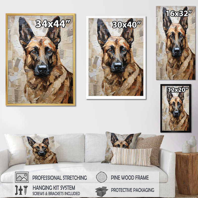 Reproduction d'art sur toile Sheperds, H 44 po x l 34 po x P 1,5 po, Cadre flottant doré