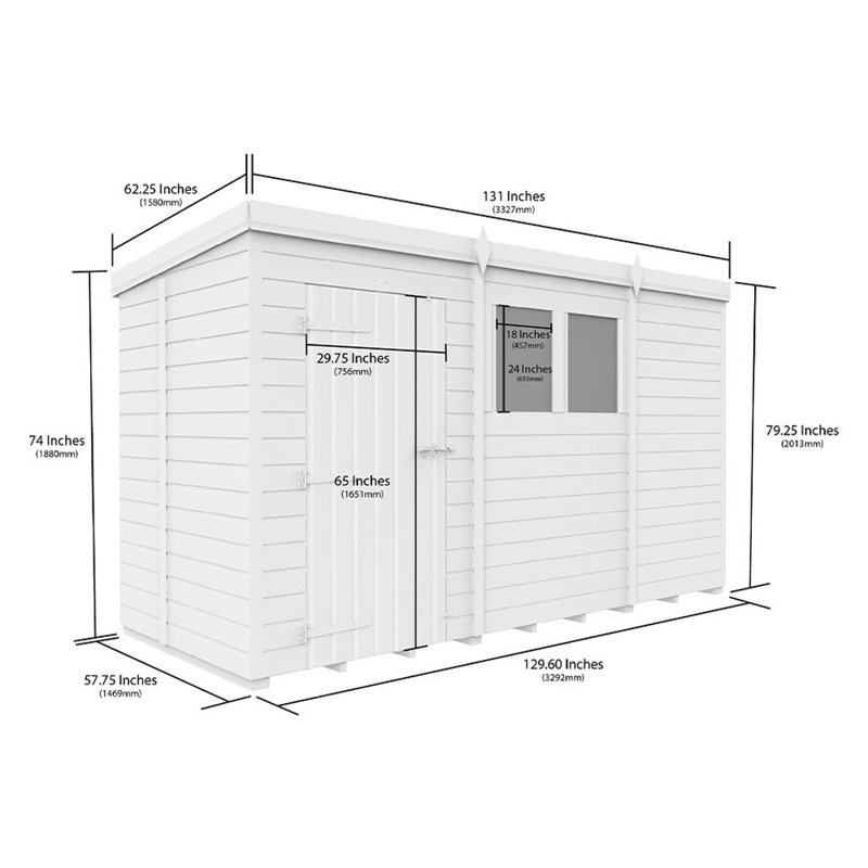 11ft x 5ft Pent Shed - Single Door with Windows