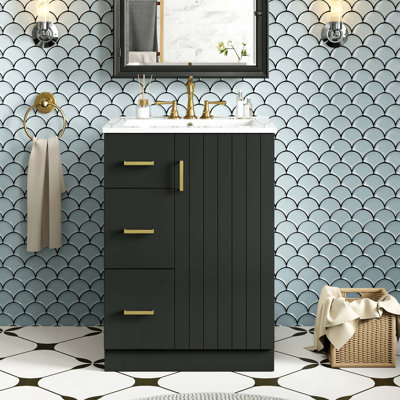 Meuble-lavabo contemporain de 24 pouces avec lavabo sous-comptoir, 2 tiroirs et porte à fermeture douce pour les petits espaces
