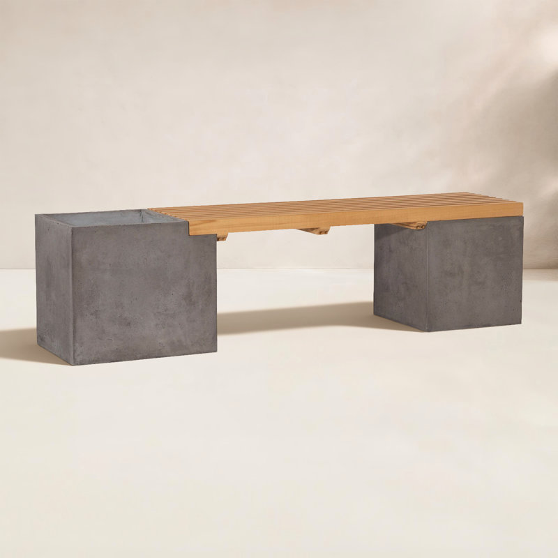Airmont Concrete and Teak Planter Bench