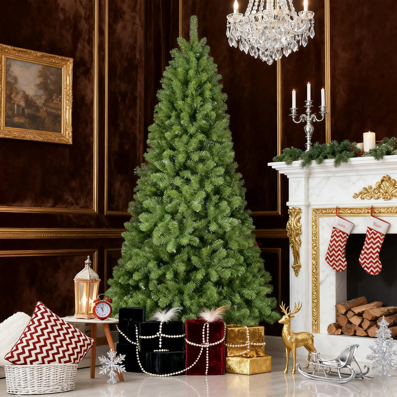 Arbre de Noël, vert, réalisme élevé et décoration facile, polyvalent pour les décors de Noël à la maison, 8', Vert