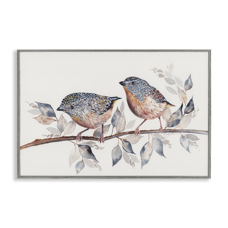 Paire d'oiseaux mouchetés sur une branche, estampe numérique, conception par Cady, Estampe numérique Farmhouse