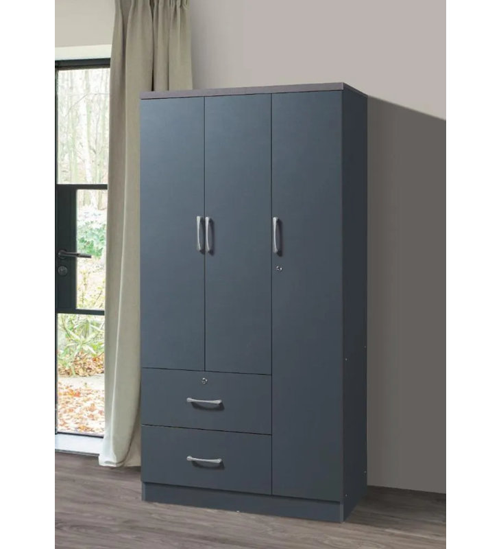 Garde-robe 3 portes / 2 tiroirs, Gris