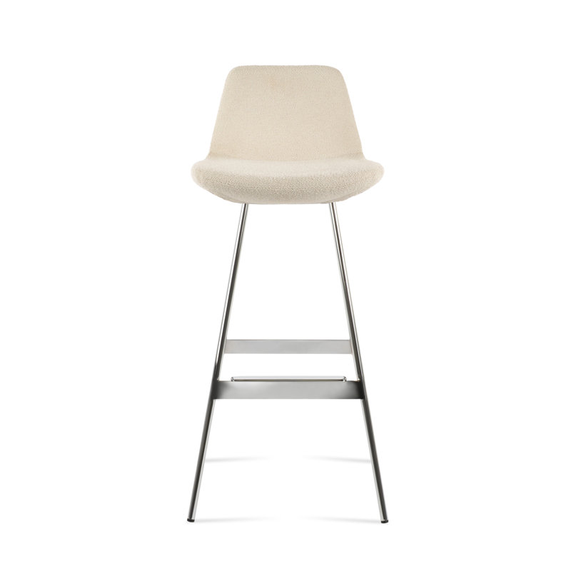 Tabouret Pera Balat, Chrome chrome, Bouclé blanc cassé, Tabouret de comptoir (siège d'une hauteur de 24 p