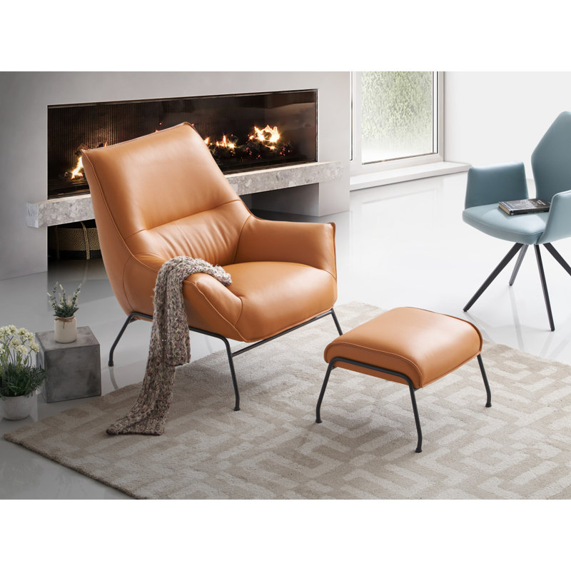 Fauteuil d'appoint Jabel, cuir fleur de grès, Grès