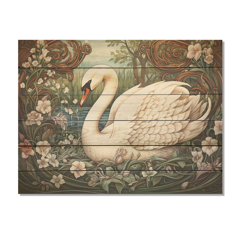 Swans Majesty Horizon - cygnes, art sur bois de pin naturel, H 24 po x l 32 po