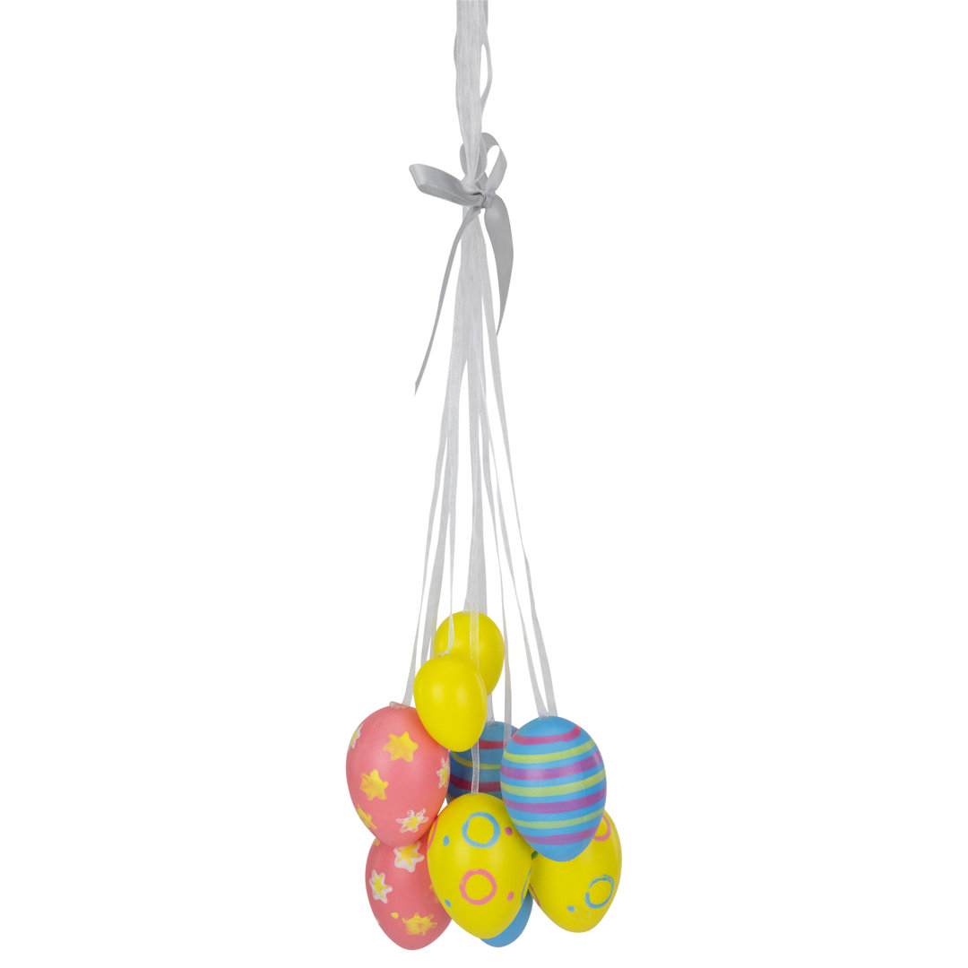 11.75" Pastel Yellow Blue and Pink Floral Striped Spring Easter Egg Cluster Hanging Decoration Northlight Seasonal