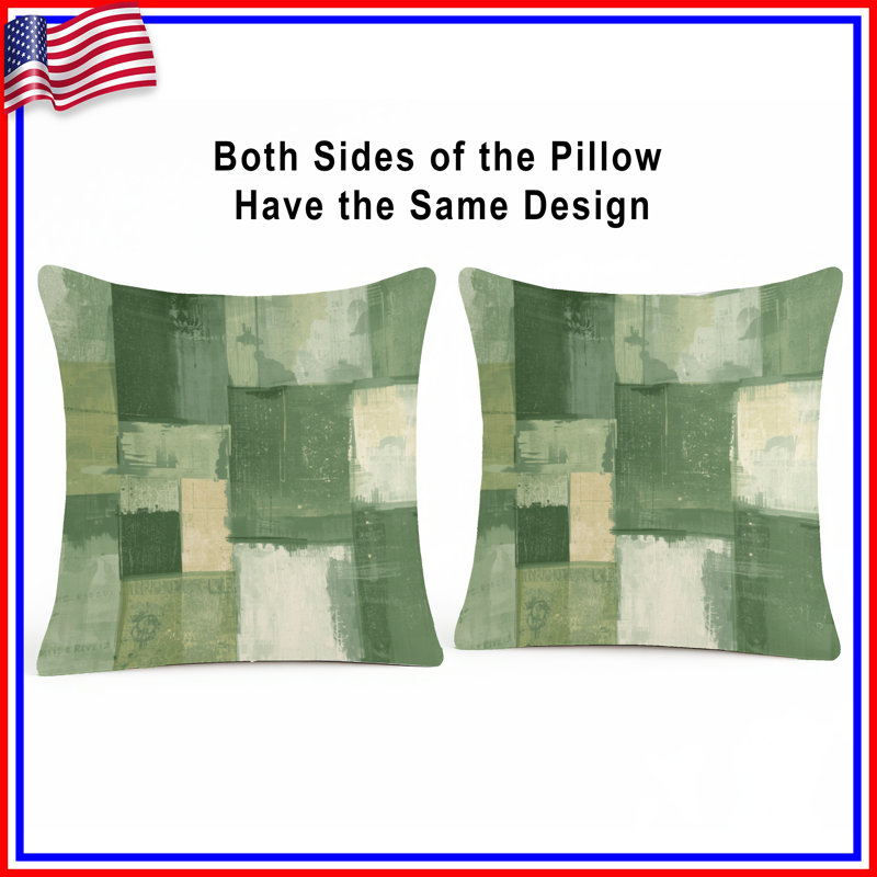 Green Beige Abstract Double Sided Throw Pillows, 20 x 20 inches