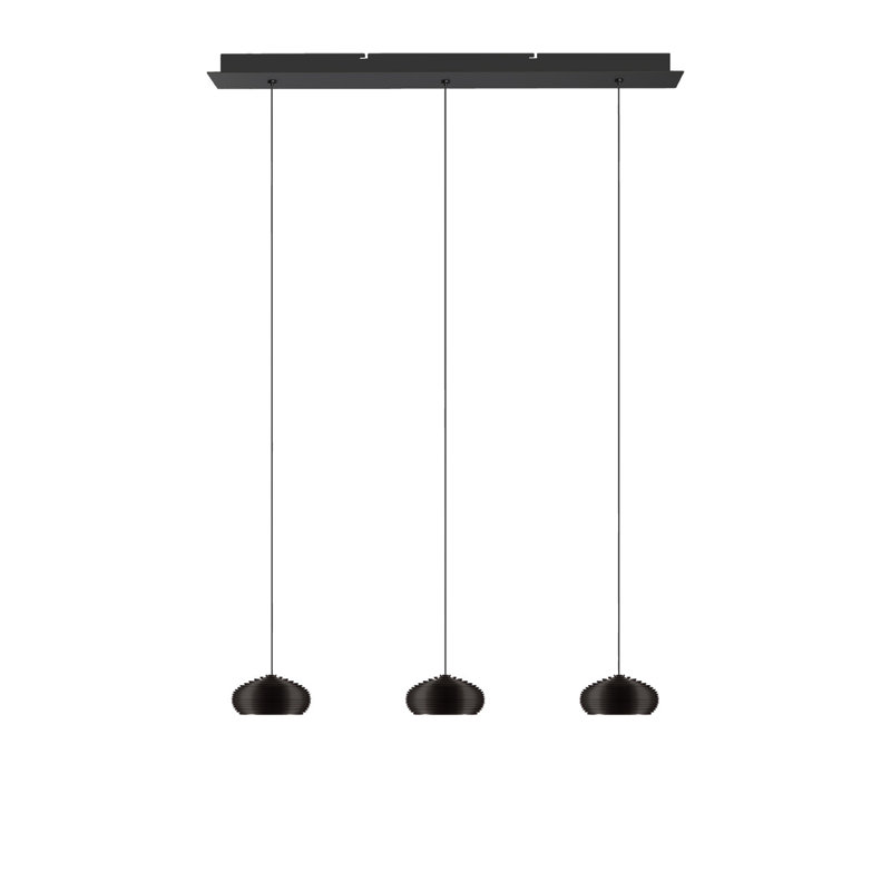 Luminaire suspendu pour îlot de cuisine 3 lumières DEL Chana, Noir mat