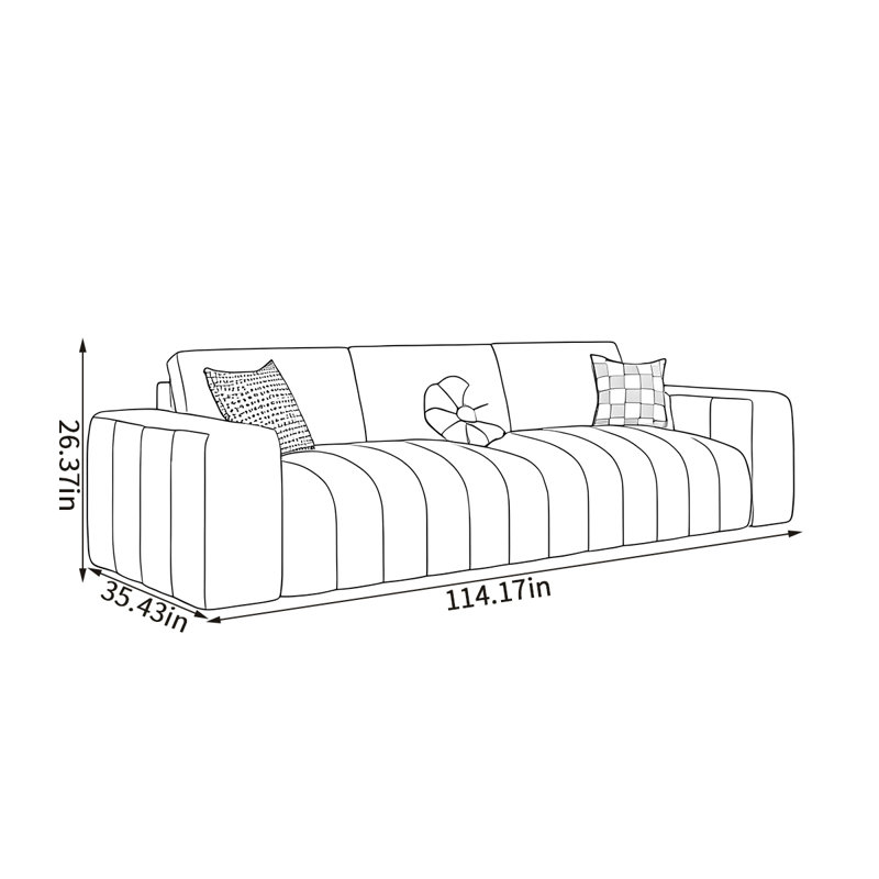 Canapé droit moderne, H 26,37 po x l 114,17 po x P 35,43 po