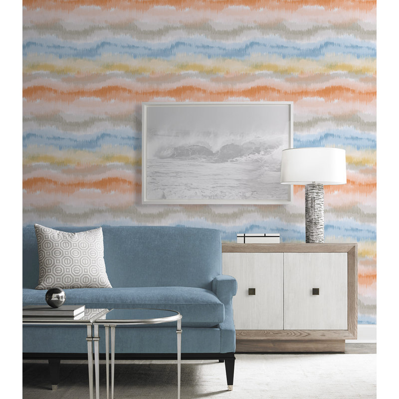 Luxe Haven Ikat Waves Peel and Stick Wallpaper, Sunset