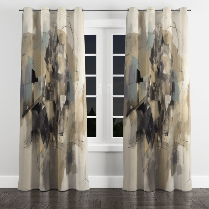 Fabiola Grey Beige Geometric Blend Ii Minimalism Grommet Curtain Velvet Room Darkening 1 Panel, 52" W x 63" L
