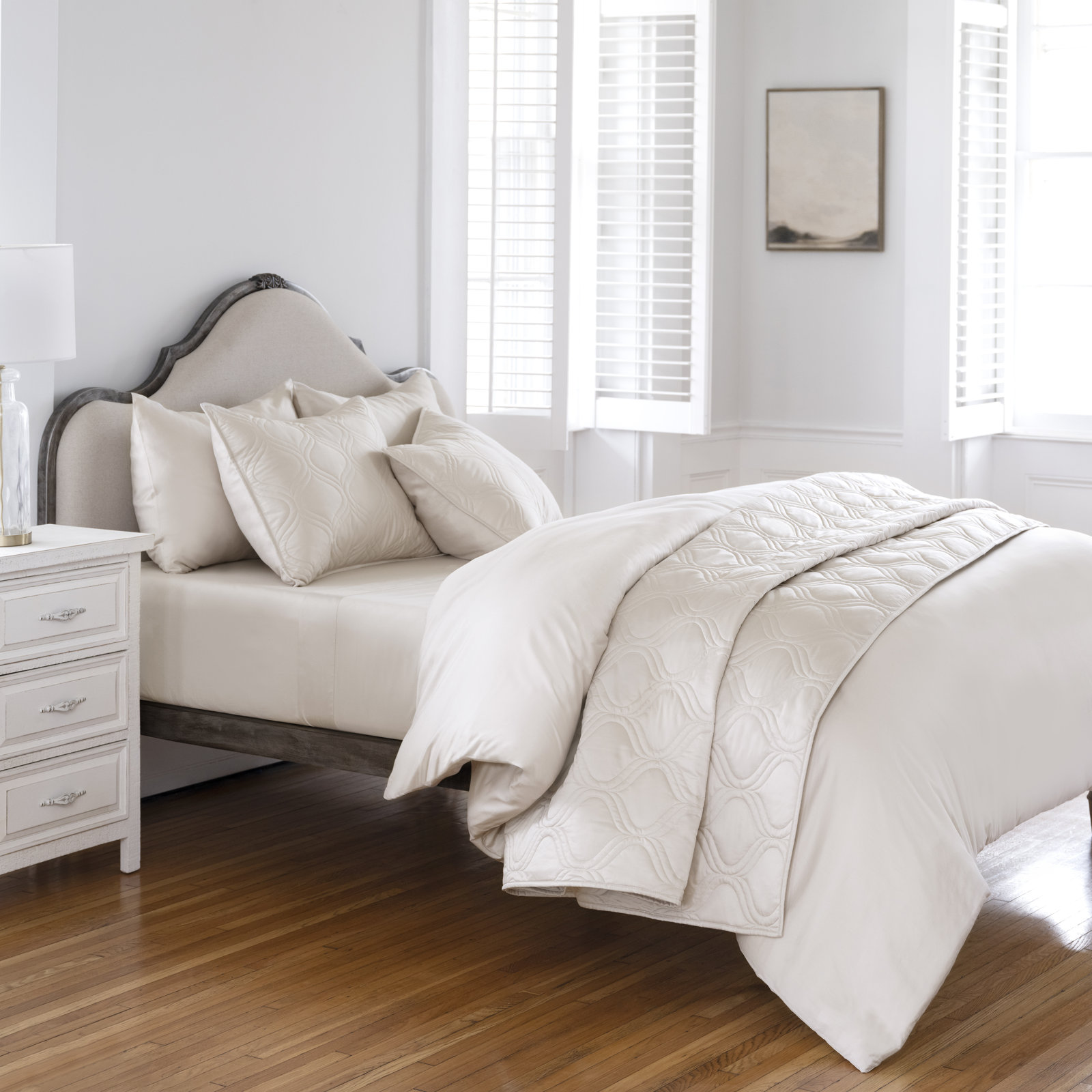Portia Egyptian Cotton Sateen Sheet Set, Cal.King Sheet Set+Fitted Sheet+2Pillowcases, Fawn