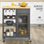 Îlot de cuisine roulant avec rangement, chariot de cuisine avec support à vin pour 4 bouteilles, chariot de bar avec porte-verres à pied, tablettes, tiroir et armoire-673304666