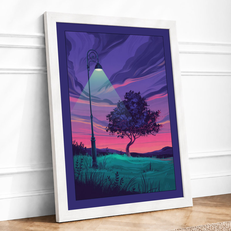 Solitary Tree At Dusk Modern - Print, A2 - 59.4 x 42.0 cm, White